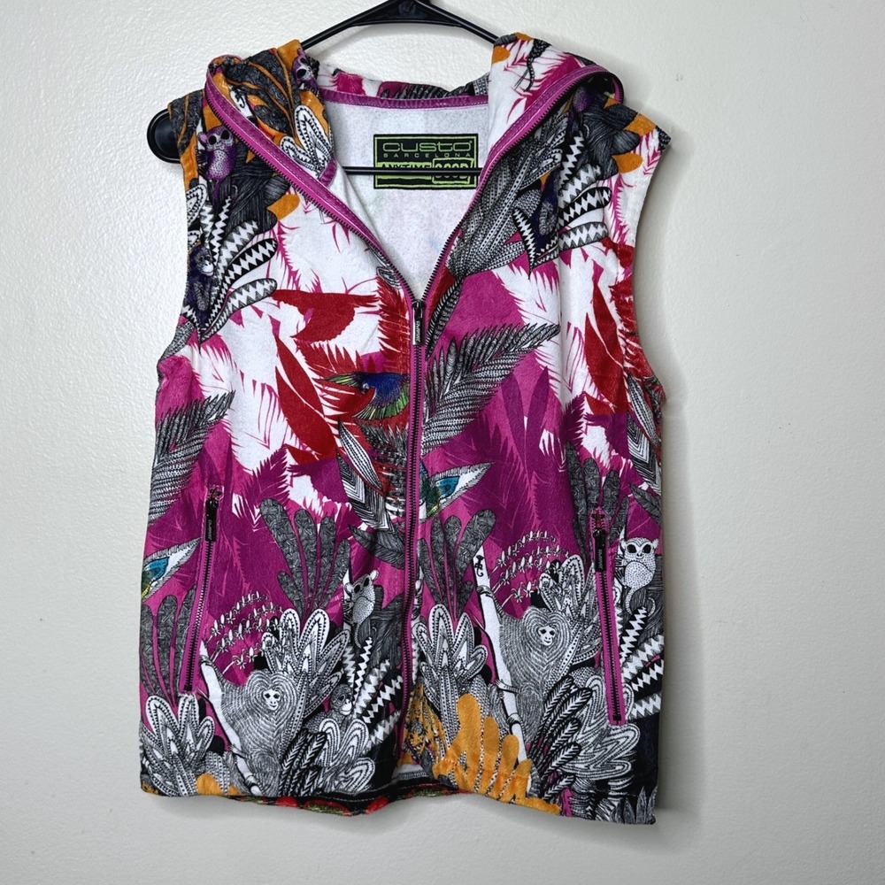 Custo Barcelona Y2K Hooded Vest Anytime Good Colorful Graphic Protein Size 2